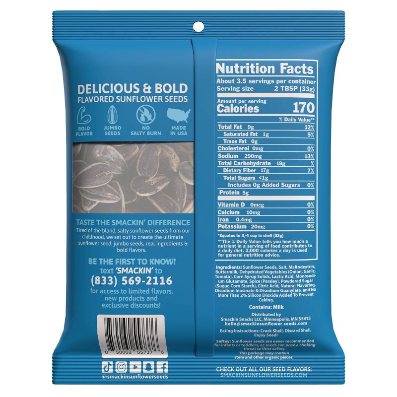 slide 2 of 4, SMACKIN' Ranch Sunflower Seeds - 4oz, 4 oz