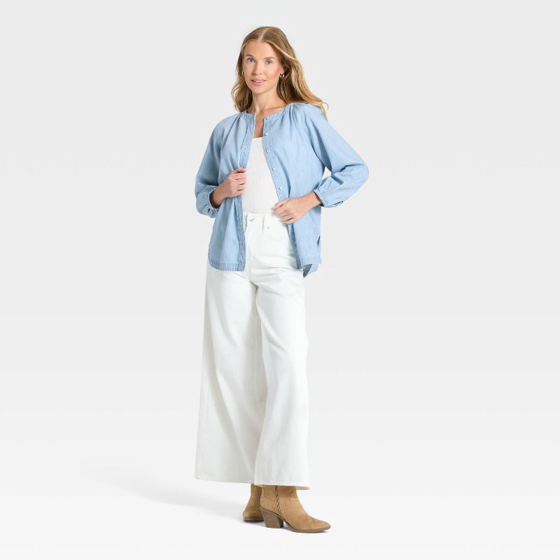 slide 3 of 5, Women's Poet Button-Down Denim Shirt - Universal Thread™ Light Wash XS, 1 ct