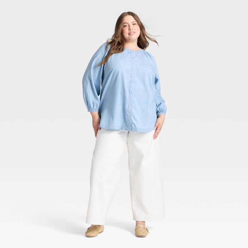 slide 3 of 3, Women's Poet Button-Down Denim Shirt - Universal Thread™ Light Wash XXL, 1 ct