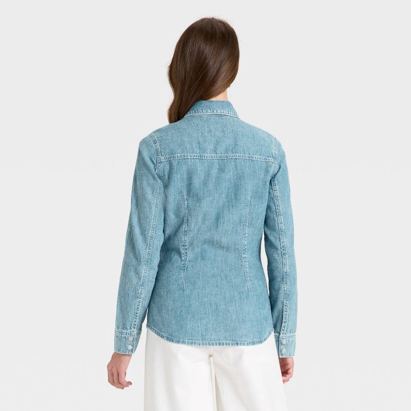 slide 3 of 3, Women's Denim Western Button-Down Shirt - Universal Thread™ Light Wash 2, 1 ct