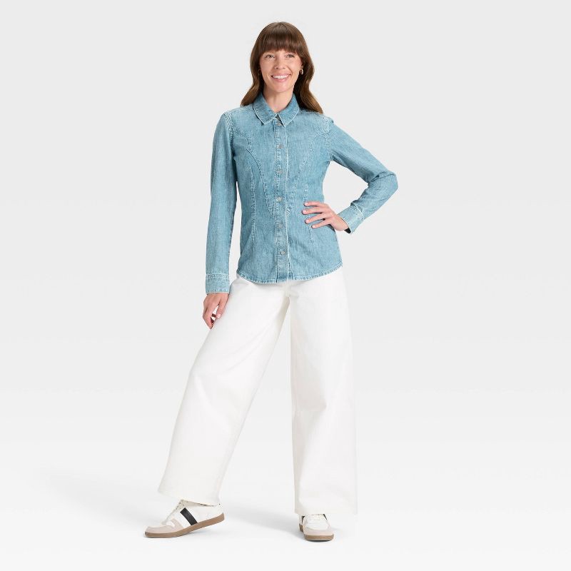 slide 3 of 3, Women's Denim Western Button-Down Shirt - Universal Thread™ Light Wash 6, 1 ct