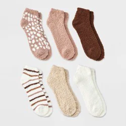 Women's Leopard Print & Striped 6pk Cozy Low Cut Socks - Oatmeal Heather/Ivory/Brown 4-10