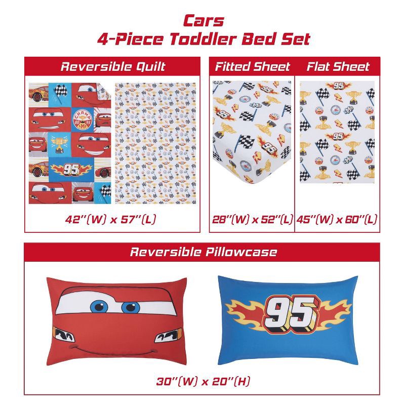 slide 7 of 10, 4pc Cars Toddler Bed Set, 4 ct