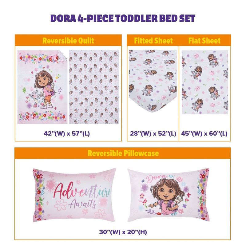 slide 8 of 10, 4pc Dora Toddler Bed Set, 4 ct