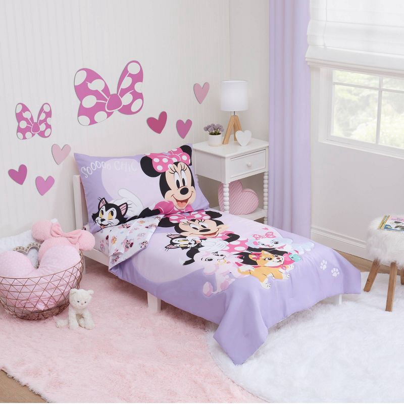 slide 10 of 10, 4pc Toddler Minnie Mouse Reversible Bed Set, 4 ct