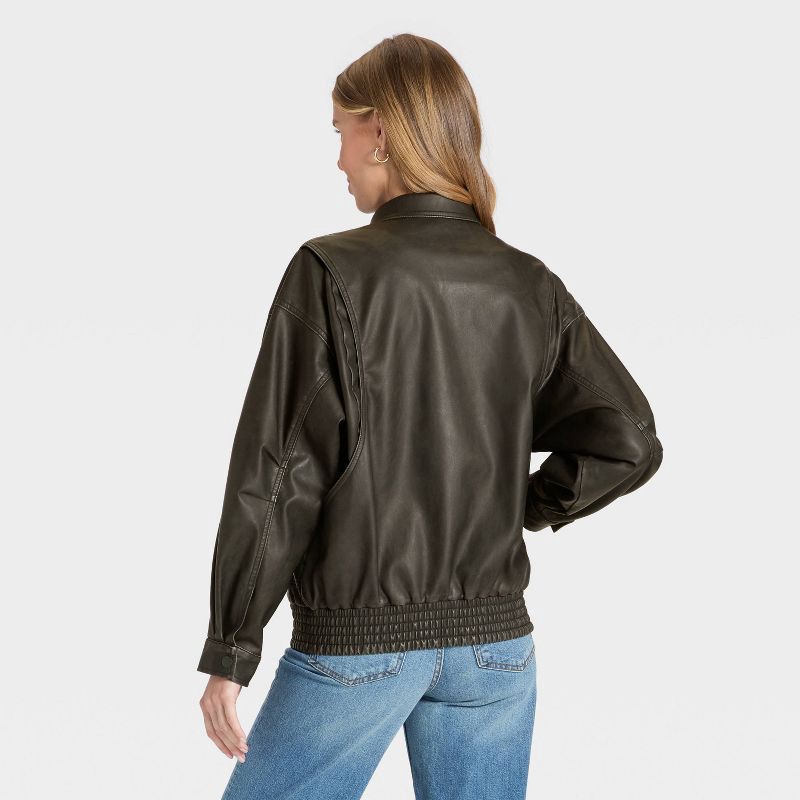 slide 2 of 3, Women's Relaxed Faux Leather Bomber Jacket - Universal Thread™ Black L, 1 ct
