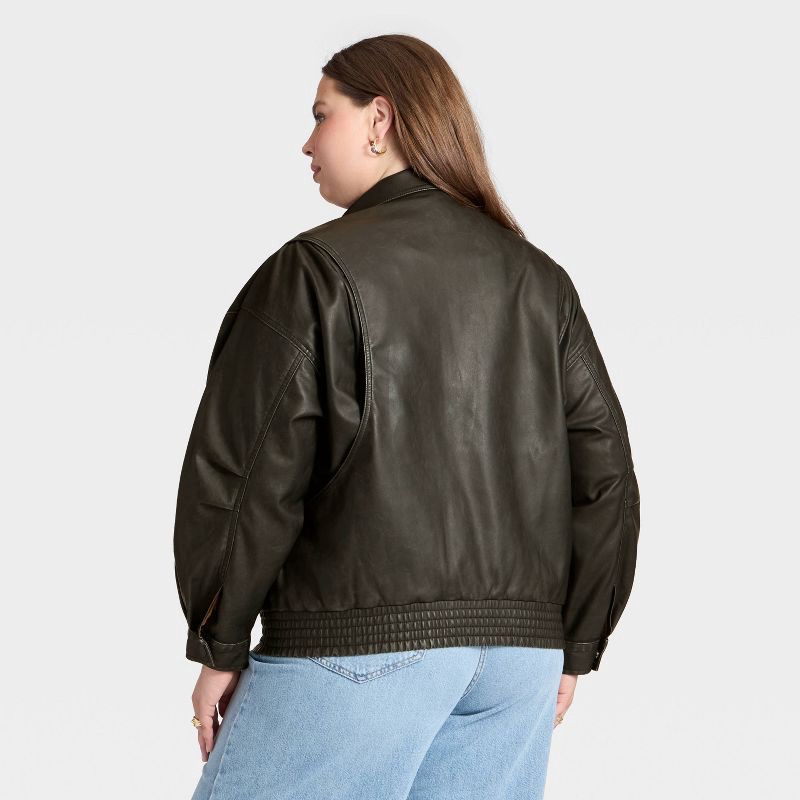 slide 2 of 3, Women's Relaxed Faux Leather Bomber Jacket - Universal Thread™ Black XXL, 1 ct