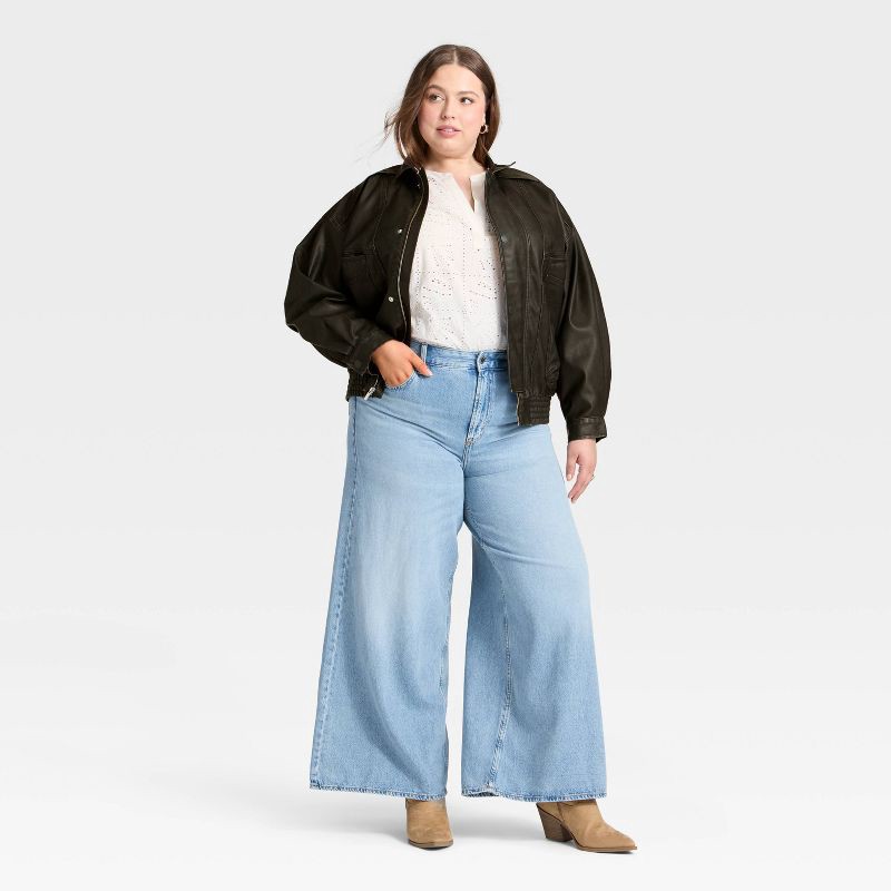 slide 3 of 3, Women's Relaxed Faux Leather Bomber Jacket - Universal Thread™ Black XXL, 1 ct