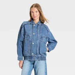 Women's Relaxed Bomber Denim Jacket - Universal Thread™ Medium Wash XS
