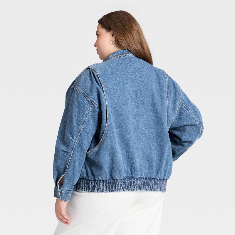 slide 2 of 3, Women's Relaxed Bomber Denim Jacket - Universal Thread™ Medium Wash XXL, 1 ct