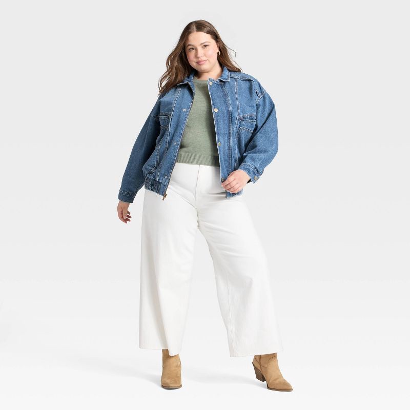 slide 3 of 3, Women's Relaxed Bomber Denim Jacket - Universal Thread™ Medium Wash XXL, 1 ct