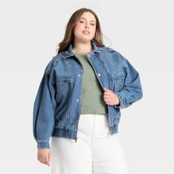 Women's Relaxed Bomber Denim Jacket - Universal Thread™ Medium Wash XXL