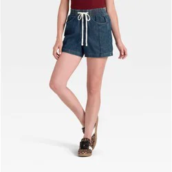 Women's High-Rise Drawstring Denim Beach Shorts - Universal Thread™ Dark Wash XS