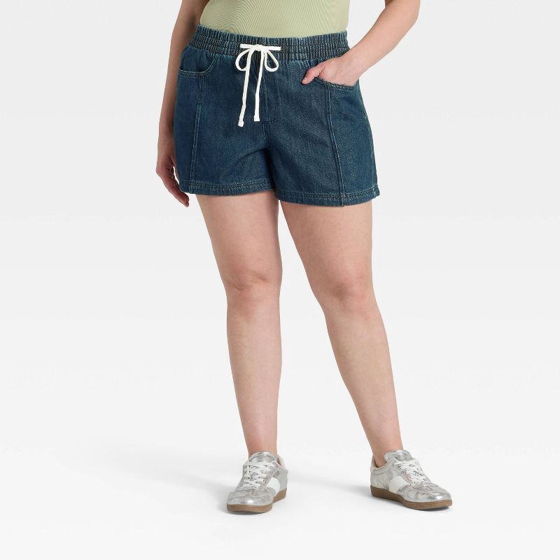 slide 5 of 5, Women's High-Rise Drawstring Denim Beach Shorts - Universal Thread™ Dark Wash S, 1 ct