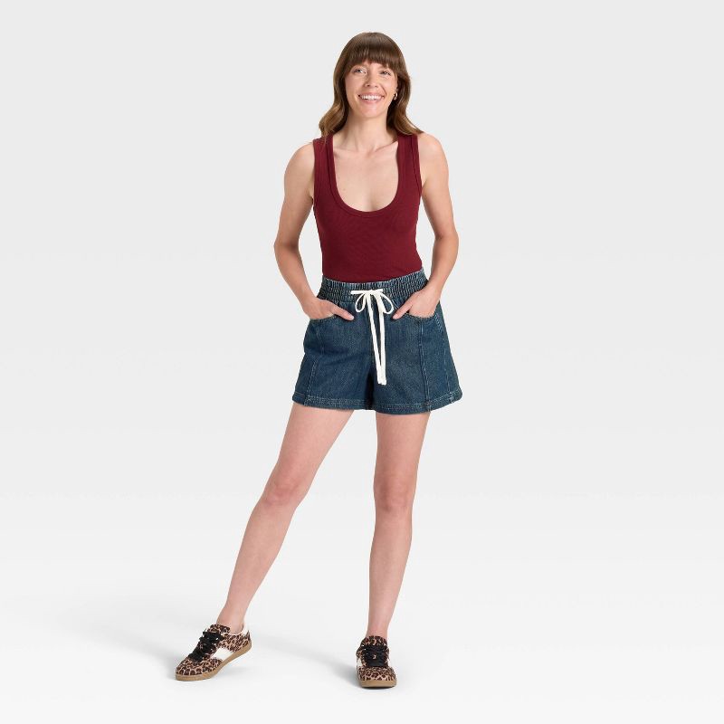 slide 3 of 5, Women's High-Rise Drawstring Denim Beach Shorts - Universal Thread™ Dark Wash L, 1 ct