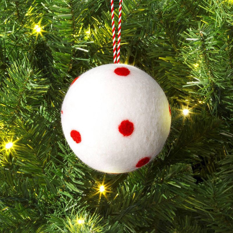 slide 2 of 3, Christmas Felted Wool White Ball with Red Dot Ornament - Wondershop™, 1 ct