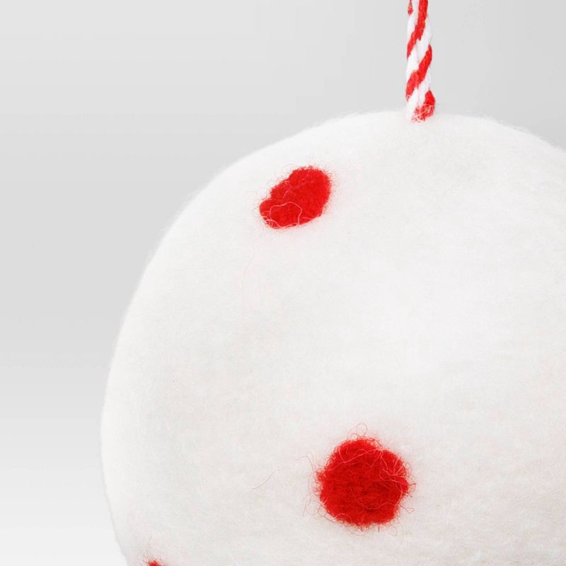 slide 3 of 3, Christmas Felted Wool White Ball with Red Dot Ornament - Wondershop™, 1 ct
