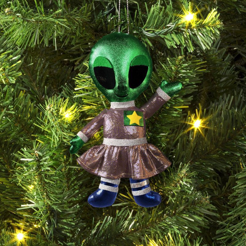 slide 2 of 3, 5.25" Christmas Fabric Metallic Alien Ornament - Wondershop™, 1 ct