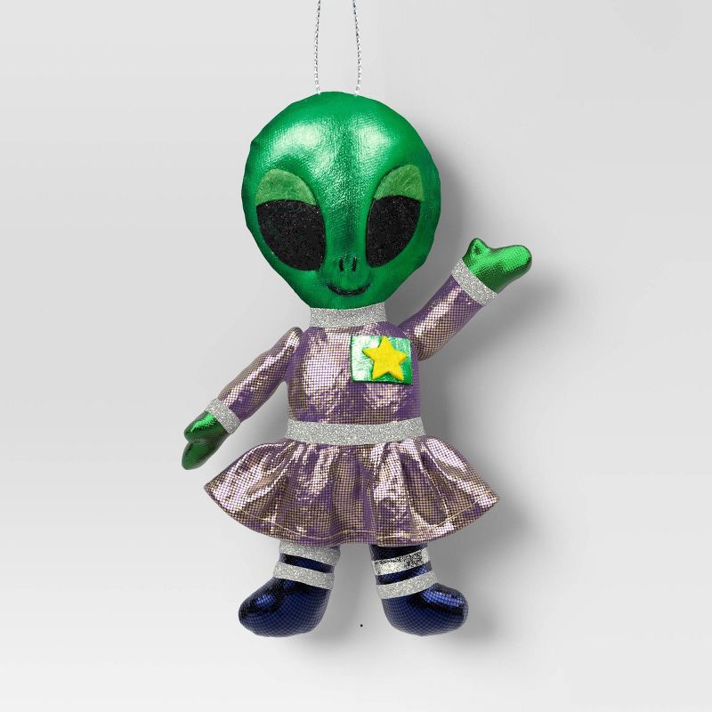 slide 1 of 3, 5.25" Christmas Fabric Metallic Alien Ornament - Wondershop™, 1 ct