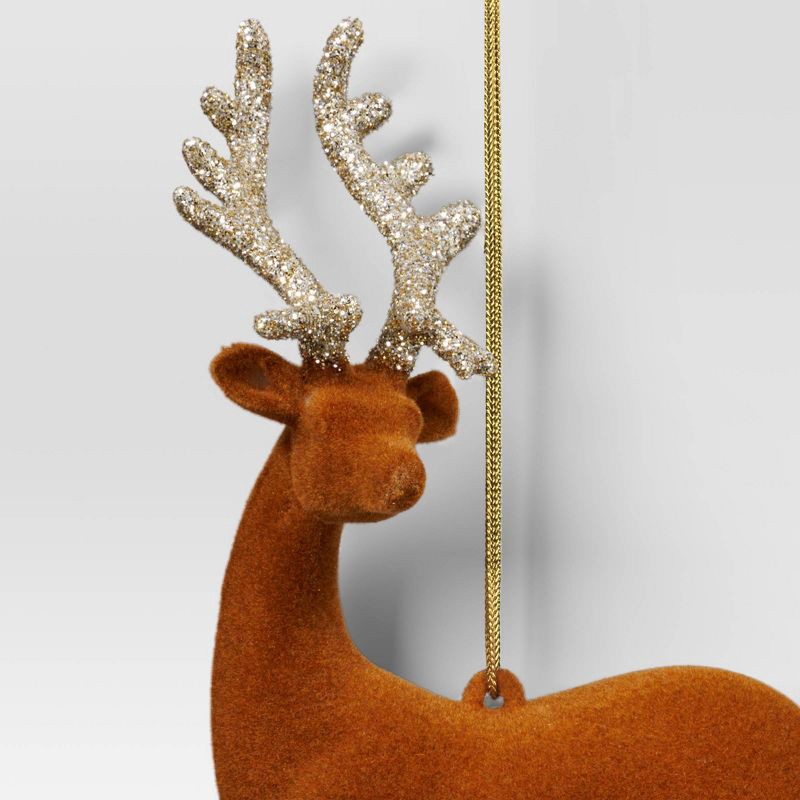slide 3 of 3, 5.9" Christmas Flocked Deer with Glitter Antler Ornament Tan - Wondershop™, 1 ct