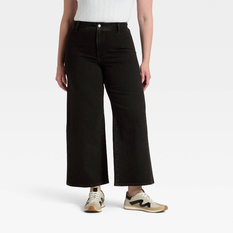 slide 4 of 5, Women's High-Rise Sailor Wide Leg Ankle Jeans - Universal Thread™ Black 8, 1 ct