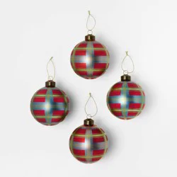 Threshold designed w/Studio McGee Set of 4 Plaid Glass Christmas Ornaments - Threshold™ designed with Studio McGee