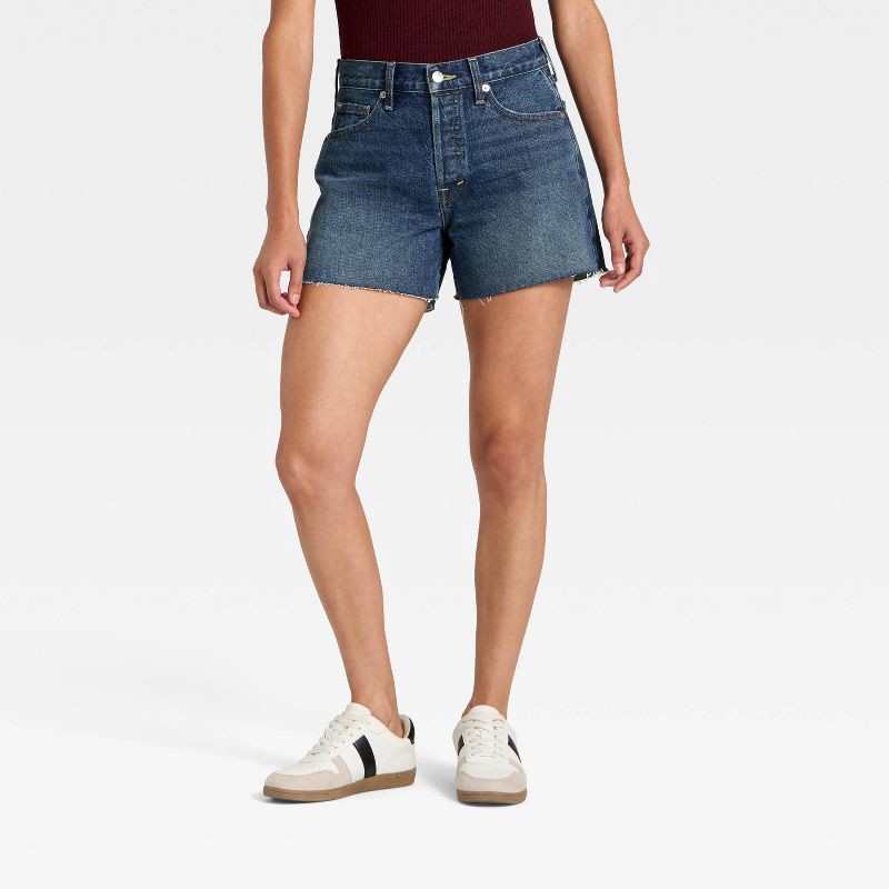 slide 1 of 3, Women's Mid-Rise 90's Baggy Denim Shorts - Universal Thread™ Dark Wash 10, 1 ct