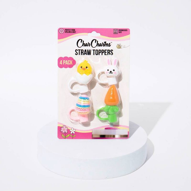 slide 2 of 12, CharCharms 4pk Easter Straw Toppers, 4 ct