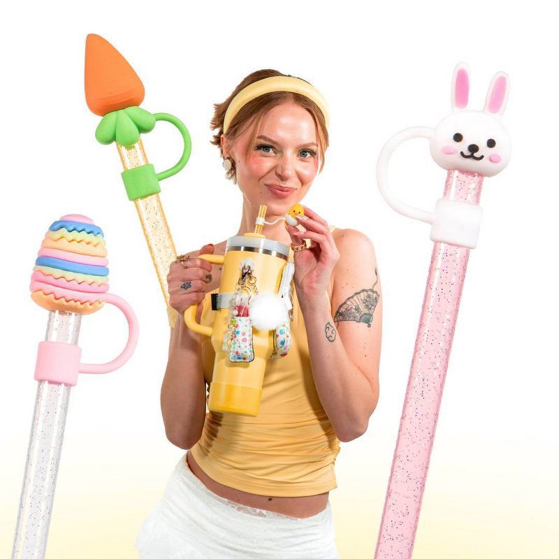 slide 3 of 12, CharCharms 4pk Easter Straw Toppers, 4 ct