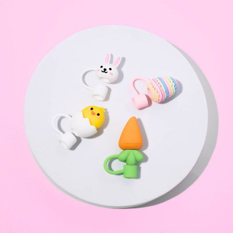 slide 4 of 12, CharCharms 4pk Easter Straw Toppers, 4 ct