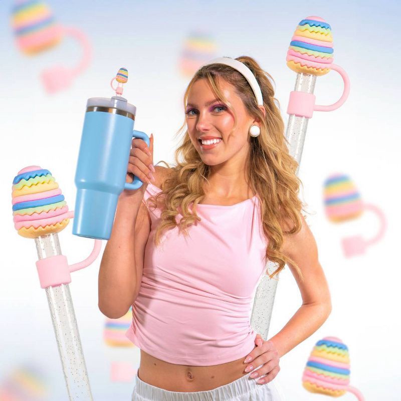 slide 6 of 12, CharCharms 4pk Easter Straw Toppers, 4 ct