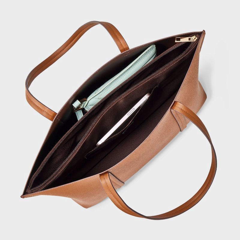 slide 4 of 5, Triple Compartment Work Tote Handbag - A New Day™ Brown, 1 ct