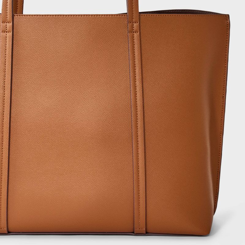 slide 5 of 5, Triple Compartment Work Tote Handbag - A New Day™ Brown, 1 ct