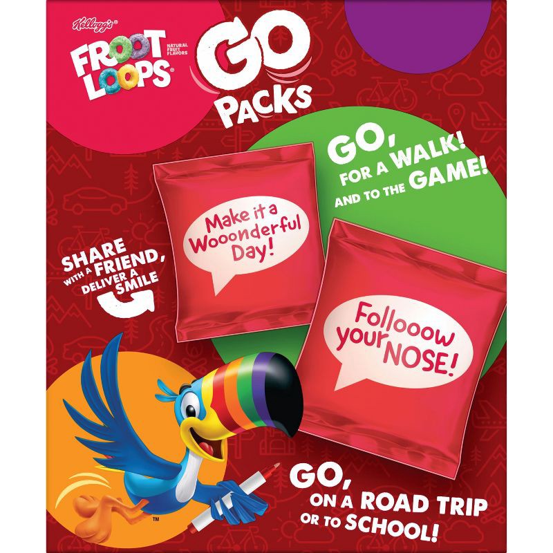 slide 5 of 8, Kellogg's Froot Loops Go Packs Breakfast Cereal - 9.5oz/10ct, 9.5 oz, 10 ct