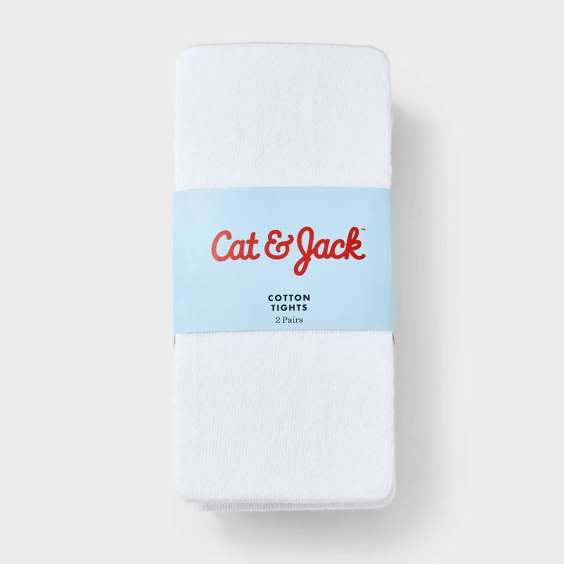 slide 2 of 3, Girls' 2pk Cotton Tights - Cat & Jack™ Ivory M, 2 ct