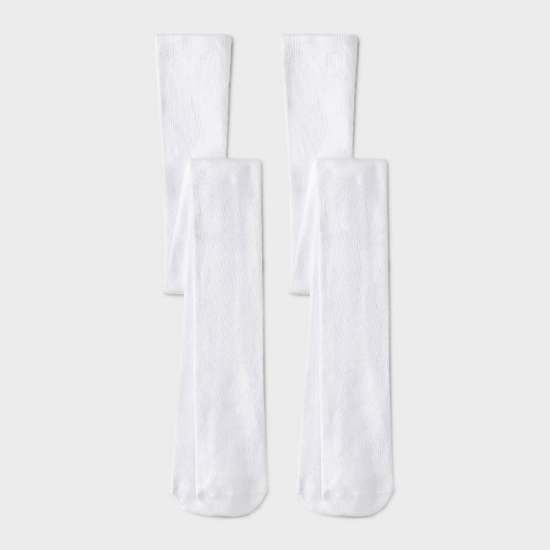 slide 1 of 3, Girls' 2pk Cotton Tights - Cat & Jack™ Ivory L, 2 ct