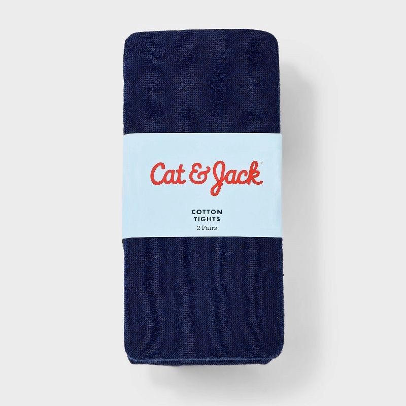 slide 2 of 3, Girls' 2pk Cotton Tights - Cat & Jack™ Navy Blue L, 2 ct