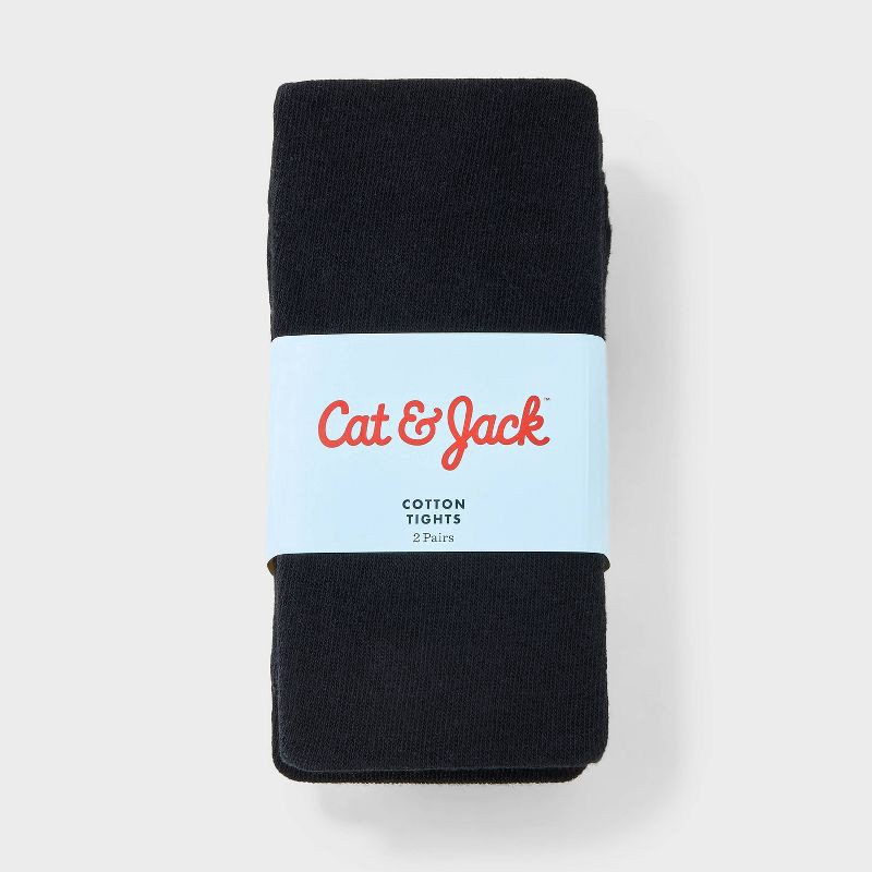 slide 2 of 3, Girls' 2pk Cotton Tights - Cat & Jack™ Black M, 2 ct