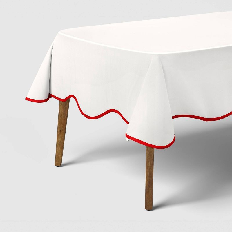 slide 1 of 3, 104"x60" Red Scallop Tablecloth - Threshold™, 1 ct