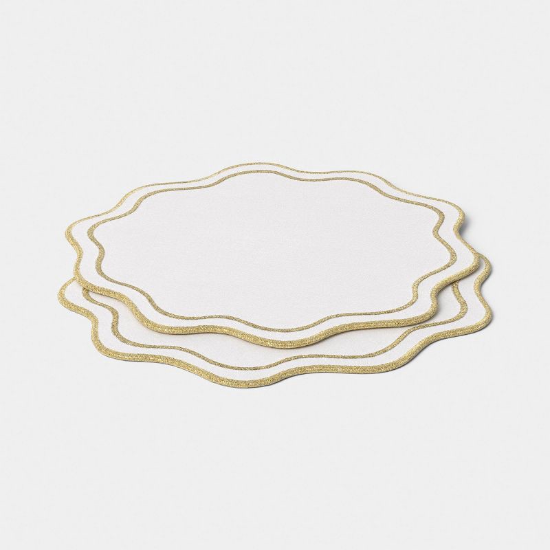 slide 3 of 4, 2pk Christmas Chargers Natural Scallop Gold Rim - Threshold™, 2 ct