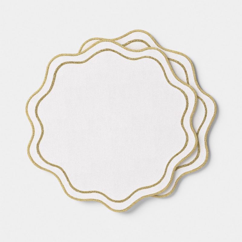slide 1 of 4, 2pk Christmas Chargers Natural Scallop Gold Rim - Threshold™, 2 ct