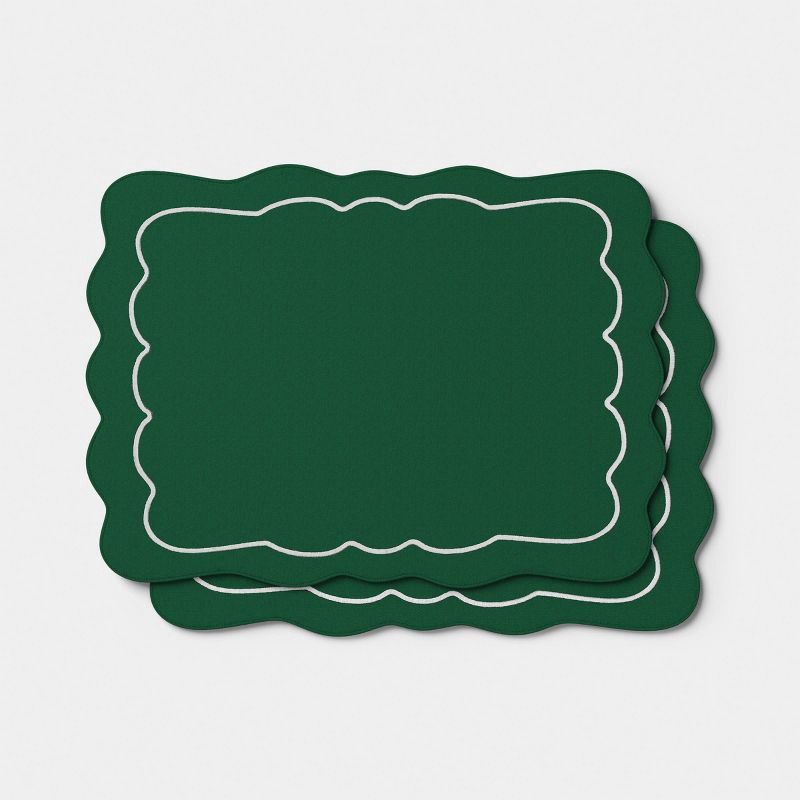 slide 1 of 4, 2pk Christmas Scallop Placemats Green - Threshold™, 2 ct