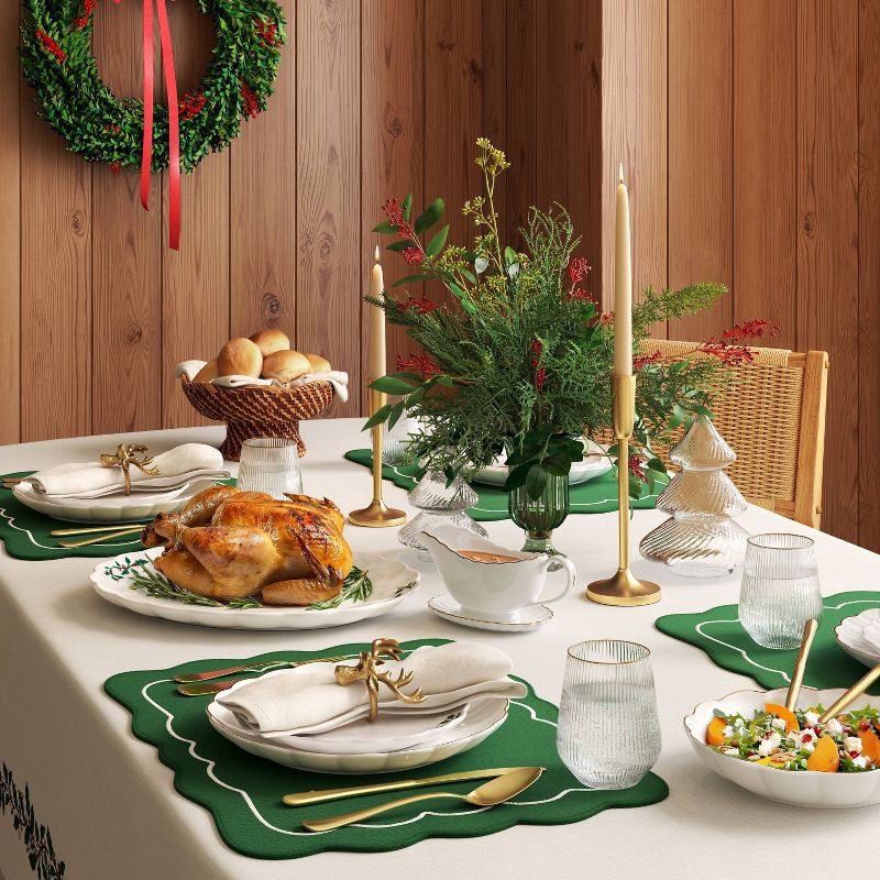 slide 3 of 4, 2pk Christmas Scallop Placemats Green - Threshold™, 2 ct