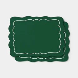 2pk Christmas Scallop Placemats Green - Threshold™