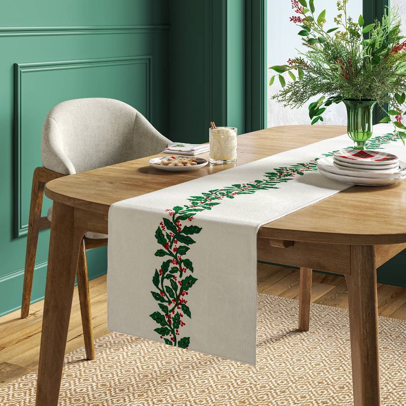 slide 2 of 3, 72"x14" Holly Berry Table Runner - Threshold™, 1 ct