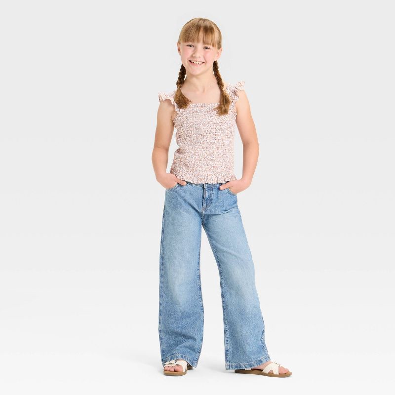 slide 3 of 3, Girls' Wide Leg Jeans - Cat & Jack™ Medium Wash 16, 1 ct