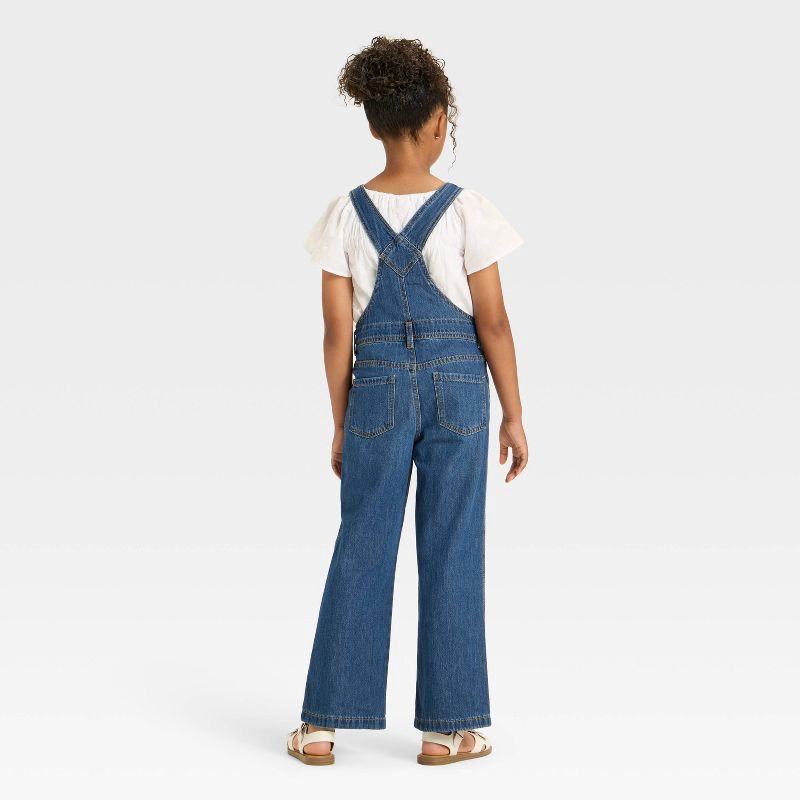 slide 2 of 3, Girls' Wide Leg Baggy Denim Overalls - Cat & Jack™ Dark Wash S, 1 ct
