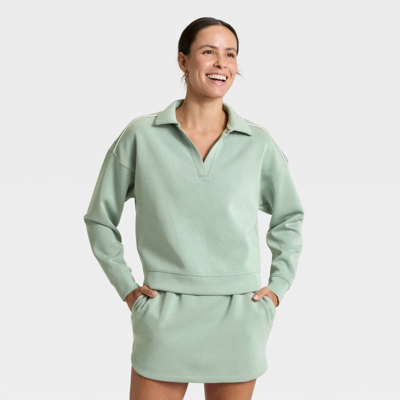 slide 1 of 5, Women's Airy Sleek Polo Sweatshirt - All In Motion™ Sage Green S, 1 ct