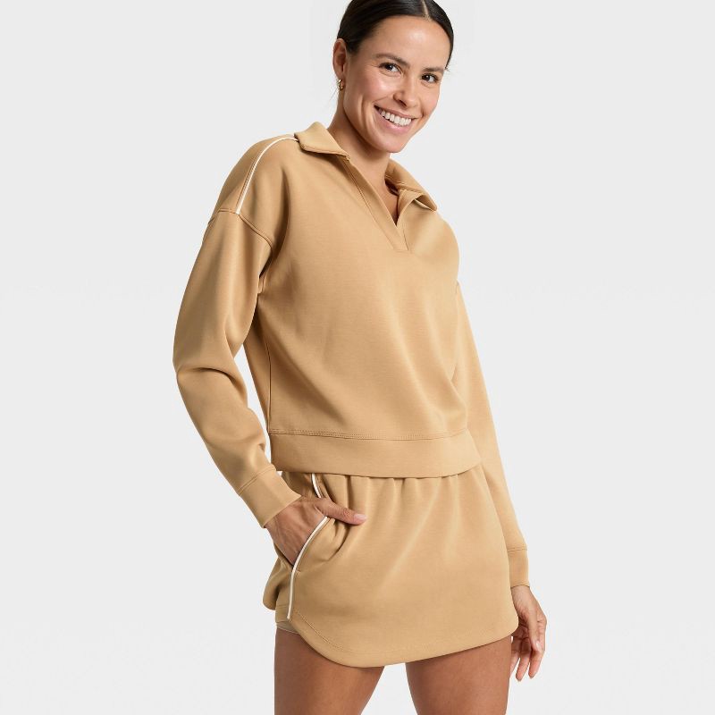 slide 3 of 3, Women's Airy Sleek Polo Shirt - All In Motion™ Tan S, 1 ct