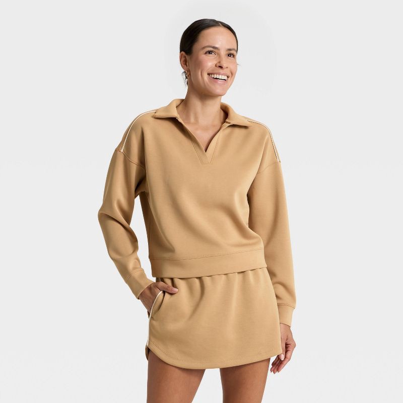 slide 1 of 3, Women's Airy Sleek Polo Shirt - All In Motion™ Tan S, 1 ct